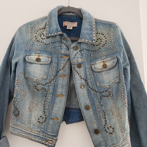 GUESS STUDDED VINTAGE DENIM JACKET SIZE XS - Picture 2 of 14